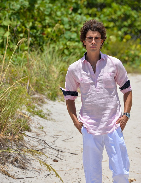 Ibiza Long Sleeve Solid Pull on Linen Shirts