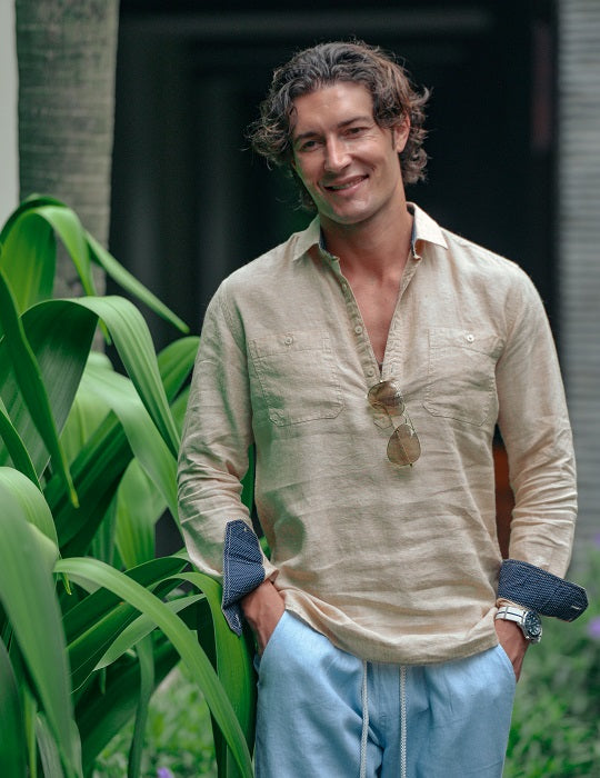 Ibiza Long Sleeve Solid Pull on Linen Shirts