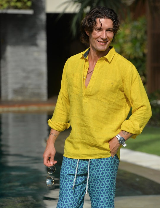 Men's Ibiza Long Sleeve Solid Pull on Linen Shirts