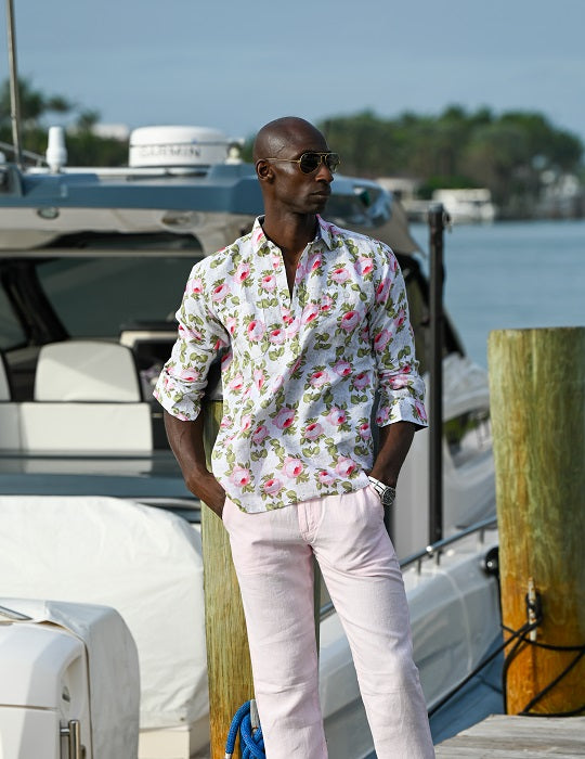Ibiza Long Sleeve Patterned Pull on Linen Shirts