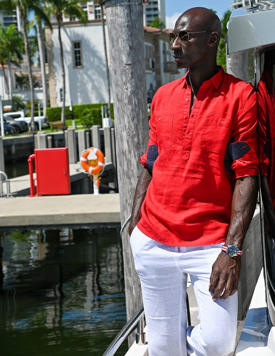 Ibiza Long Sleeve Solid Pull on Linen Shirts