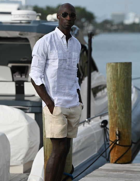 Ibiza Long Sleeve Solid Pull on Linen Shirts