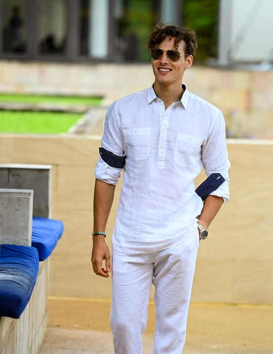 Men's Ibiza Long Sleeve Solid Pull on Linen Shirts