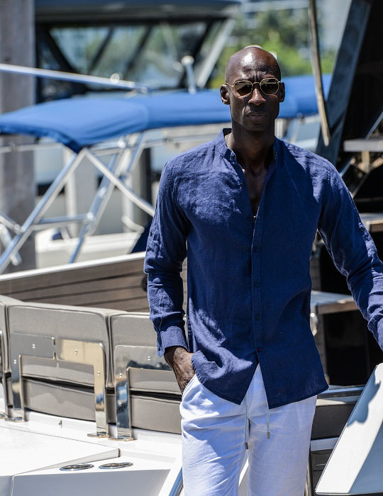 Men's Indie Long Sleeve Mandarin Collar Linen Shirts