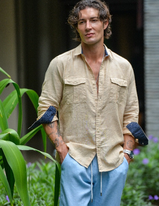 Kruger Cargo Pocket Long Sleeve Linen Shirts