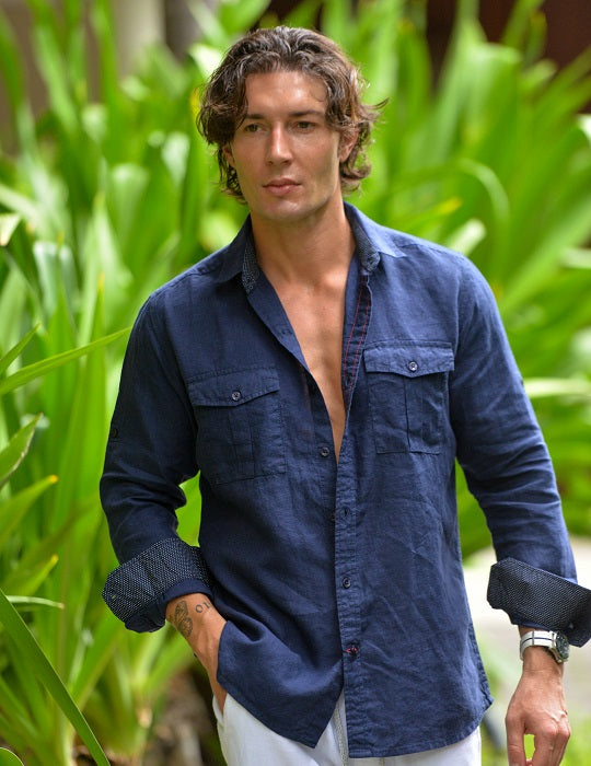 Kruger Cargo Pocket Long Sleeve Linen Shirts