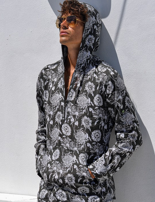 Men's Long Beach Patterned Linen Hoodies