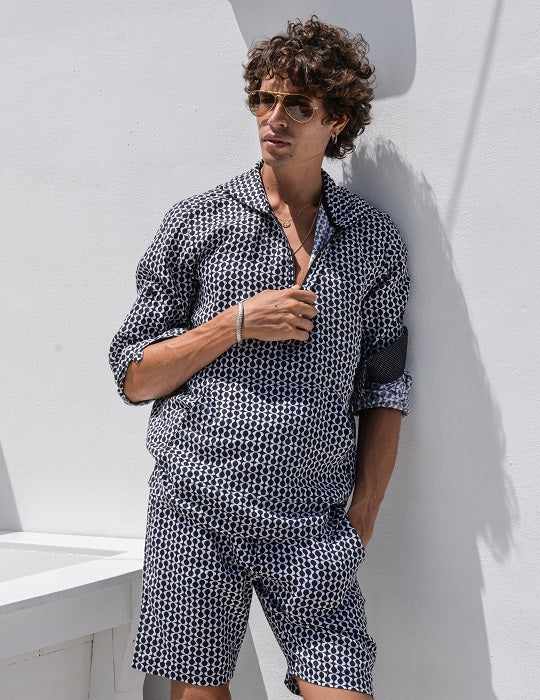 Men's Long Beach Patterned Linen Hoodies