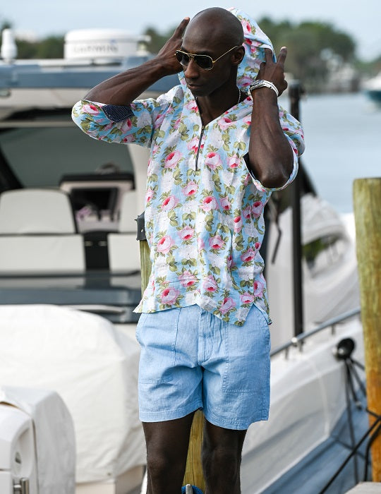 Men's Long Beach Patterned Linen Hoodies