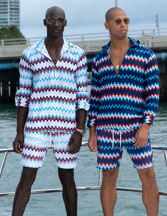 Men's Long Beach Patterned Linen Hoodies
