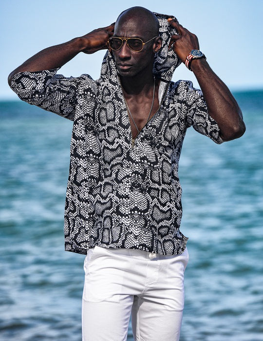 Men's Long Beach Patterned Linen Hoodies