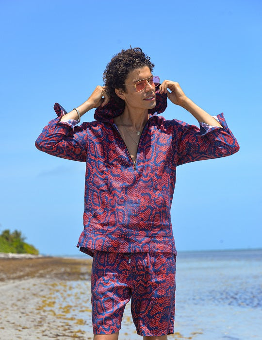 Men's Long Beach Patterned Linen Hoodies