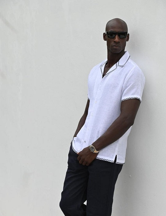 Maldini Short Sleeve Linen Shirt with Embroidery