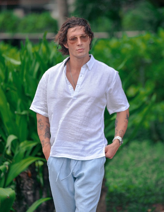 Men's Malta Short Sleeve Pull on Linen Shirts