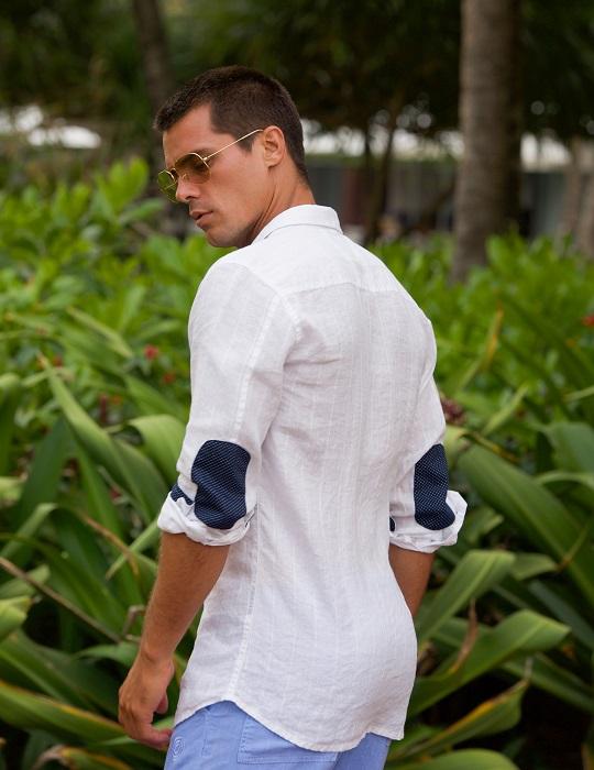 Men's Paddington Long Sleeve Linen Shirt with Elbow Patches