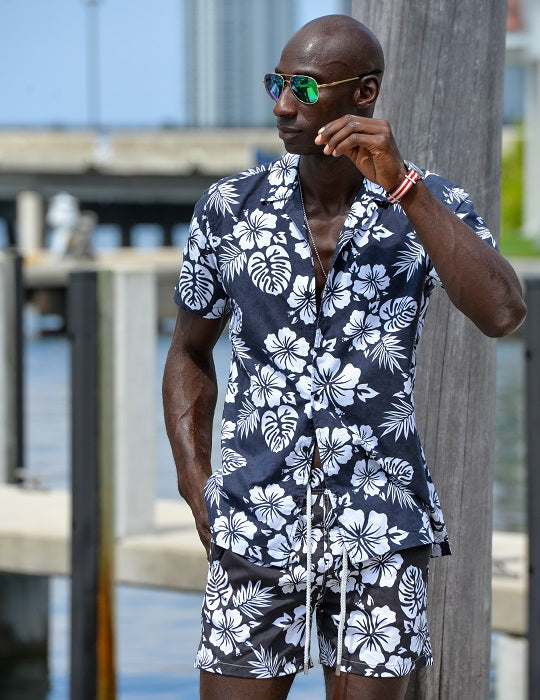 Men's Pier Sports Swim Shorts - Hibiscus
