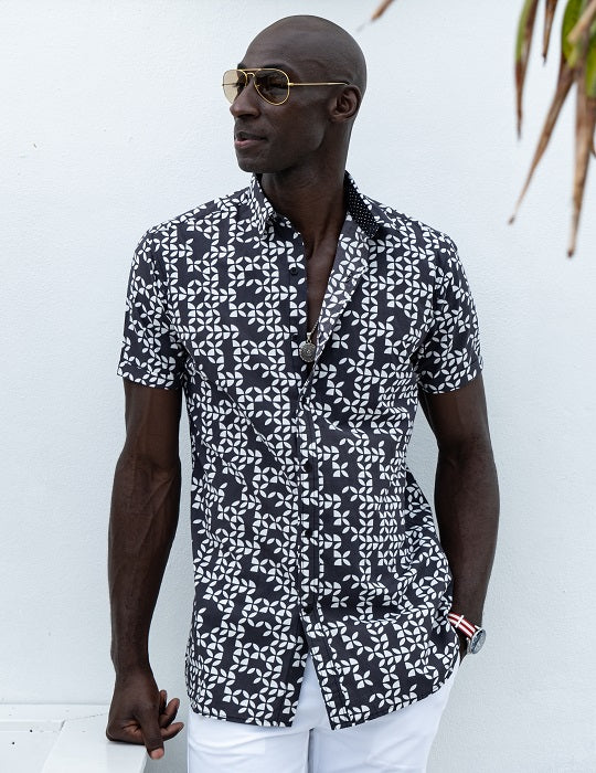 Men's Positano Poplin Short Sleeve Shirt - Leaves
