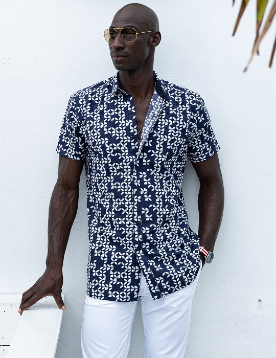 Men's Positano Poplin Short Sleeve Shirt - Leaves