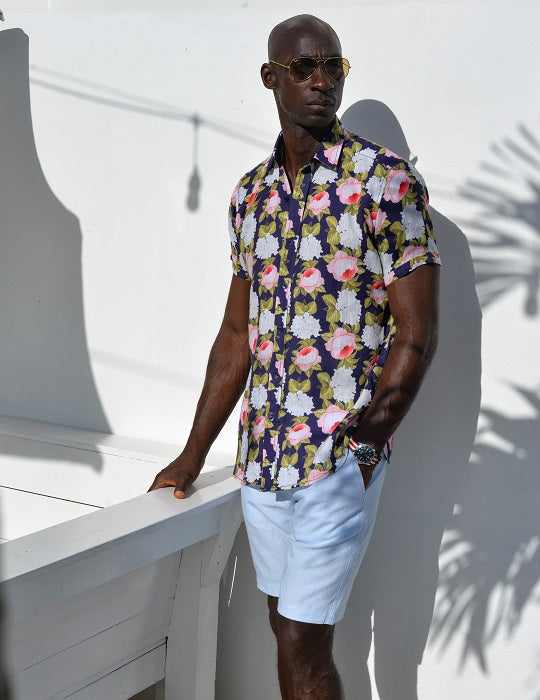 Men's Positano Poplin Short Sleeve Shirt - Peony