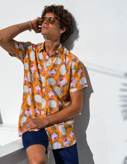 Men's Positano Poplin Short Sleeve Shirt - Peony
