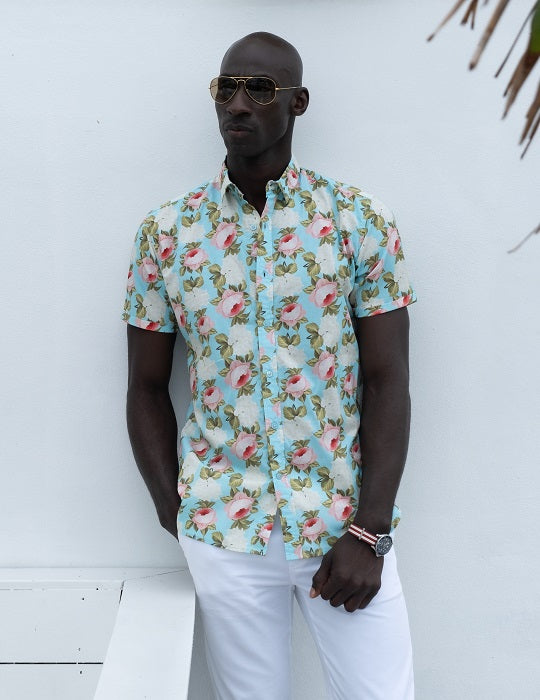 Men's Positano Poplin Short Sleeve Shirt - Peony