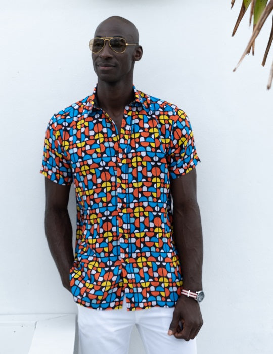 Men's Positano Patterned Short Sleeve Linen Shirts