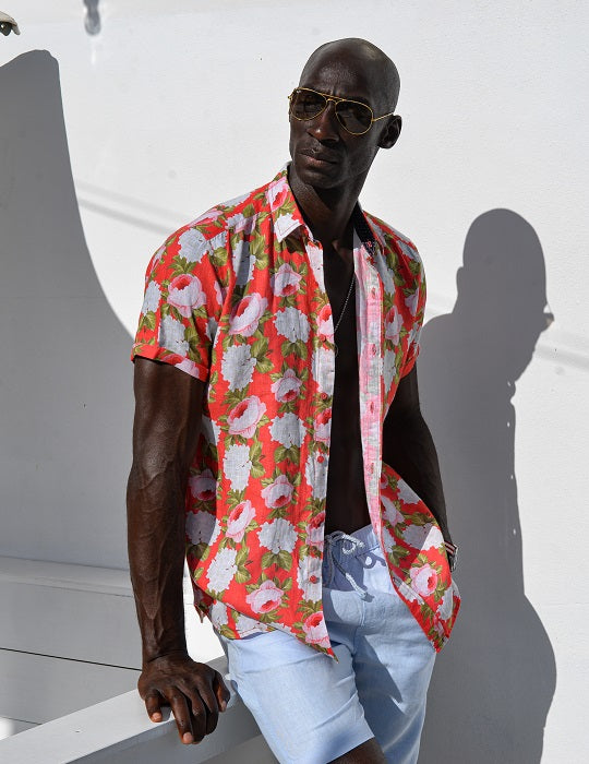 Men's Positano Patterned Short Sleeve Linen Shirts