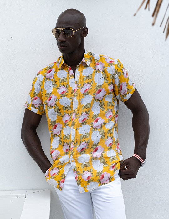 Men's Positano Patterned Short Sleeve Linen Shirts