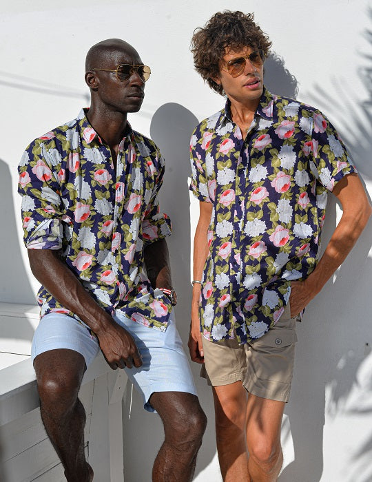 Men's Positano Patterned Short Sleeve Linen Shirts