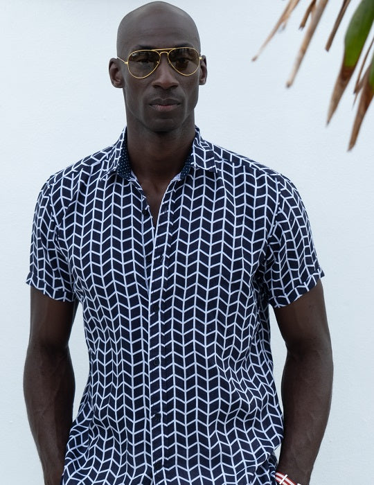 Men's Positano Patterned Short Sleeve Linen Shirts