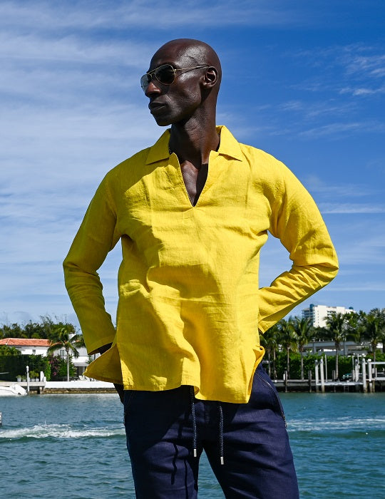 Men's Ravello Long Sleeve Resort Style Pull on Linen Shirts