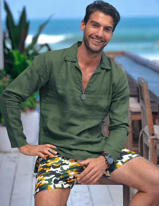 Men's Ravello Long Sleeve Resort Style Pull on Linen Shirts