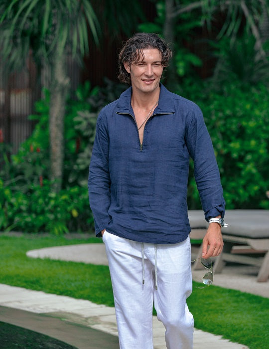 Sicily Solid Long Sleeve Zip Up Linen Shirts