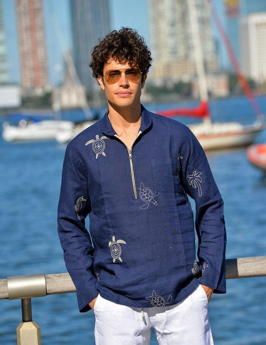 Men's Sorrento All Over Embroidered Linen Shirts