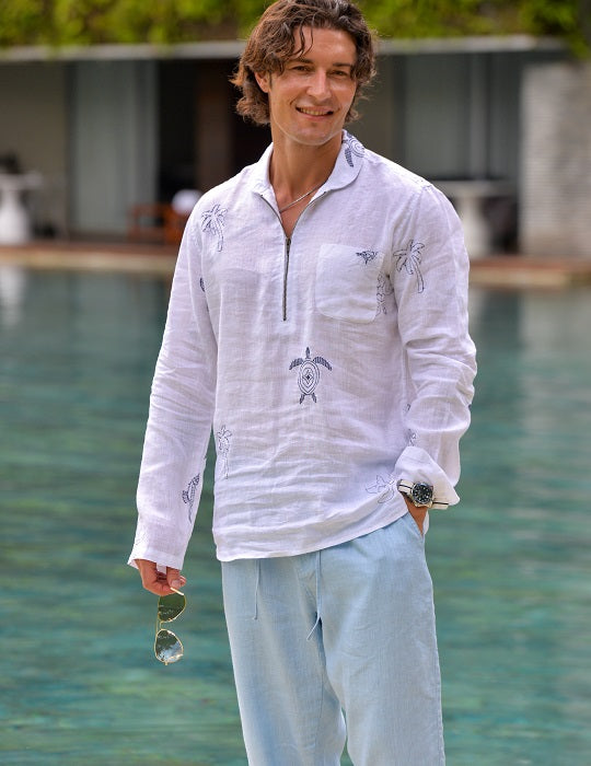 Men's Sorrento All Over Embroidered Linen Shirts