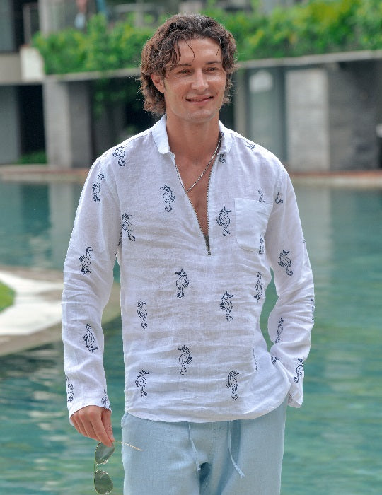 Men's Sorrento All Over Embroidered Linen Shirts