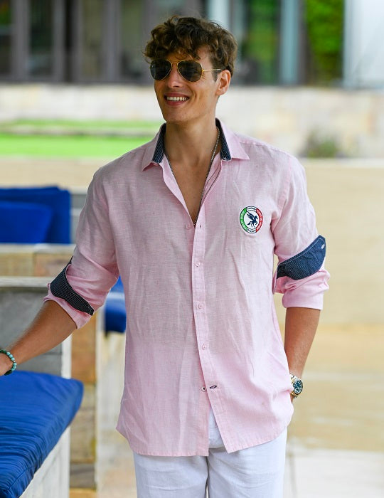 Men's St Barth with Tuscany Embroidery Linen Long Sleeve Shirts