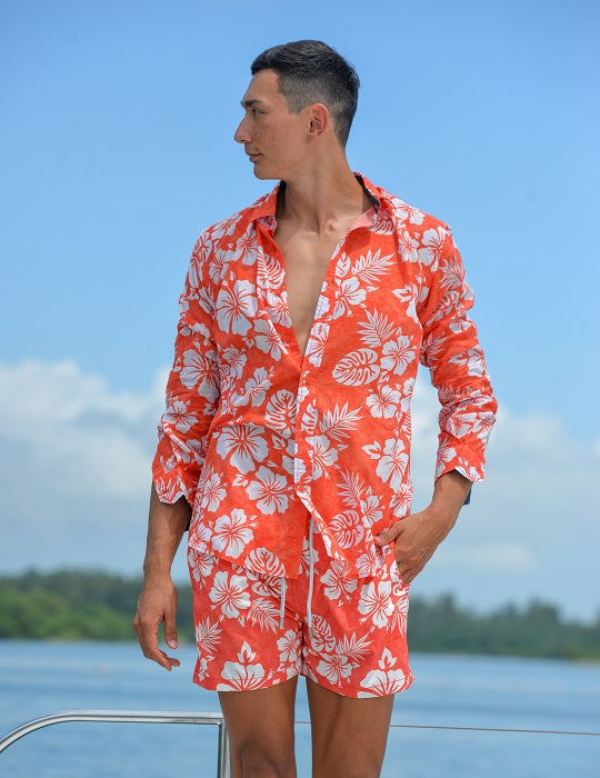 Men's St-Jean Lightweight Cotton Voile Shirt – Hibiscus