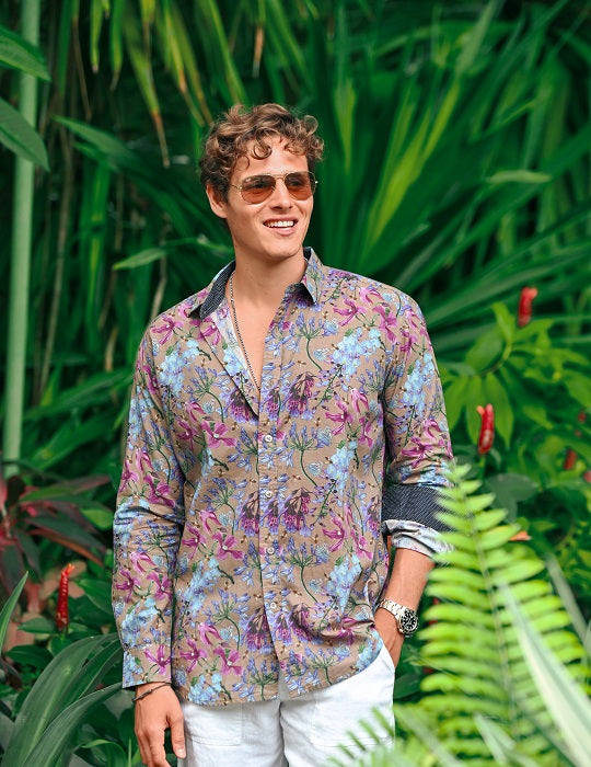 Men's St-Jean Lightweight Cotton Voile Shirt – Midnight Flowers