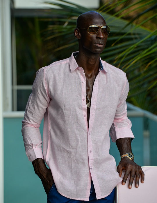 St Barth Solid Linen Long Sleeve Shirts