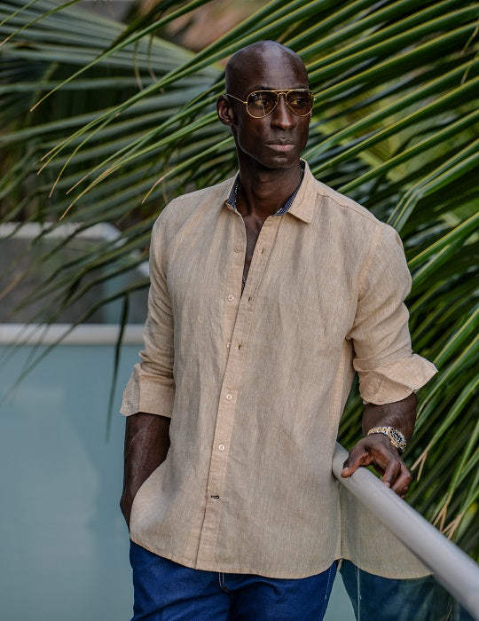St Barth Solid Linen Long Sleeve Shirts