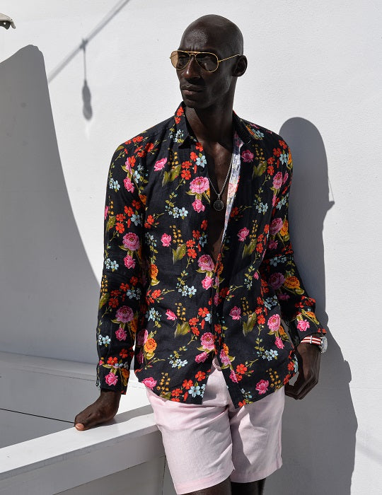 St Barth Patterned Linen Long Sleeve Shirts