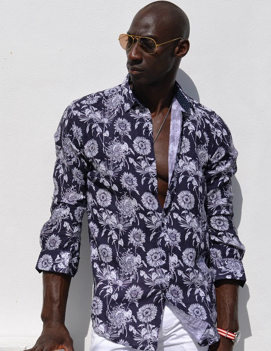 St Barth Patterned Linen Long Sleeve Shirts