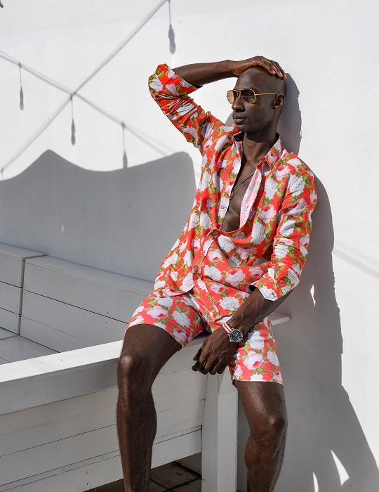 St Barth Patterned Linen Long Sleeve Shirts