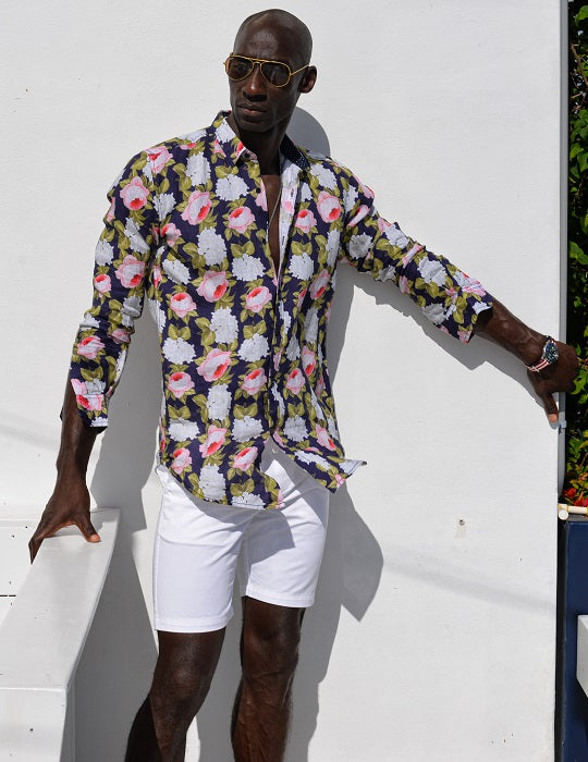 St Barth Patterned Linen Long Sleeve Shirts