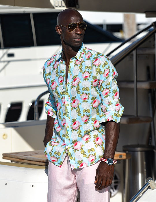 St Barth Patterned Linen Long Sleeve Shirts