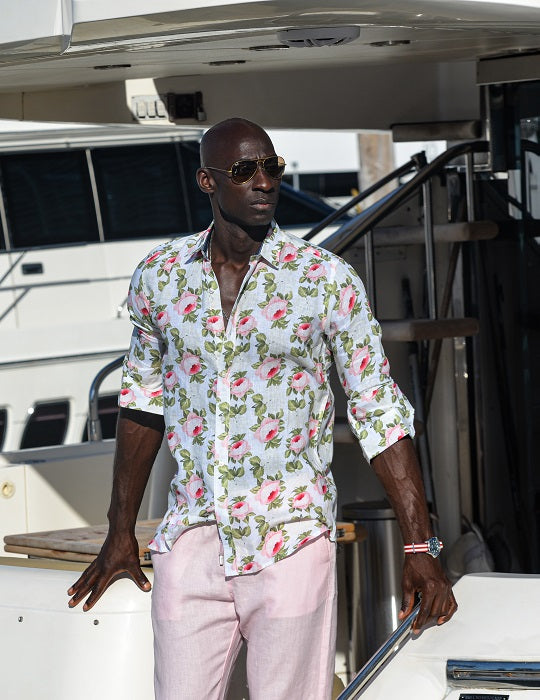 St Barth Patterned Linen Long Sleeve Shirts