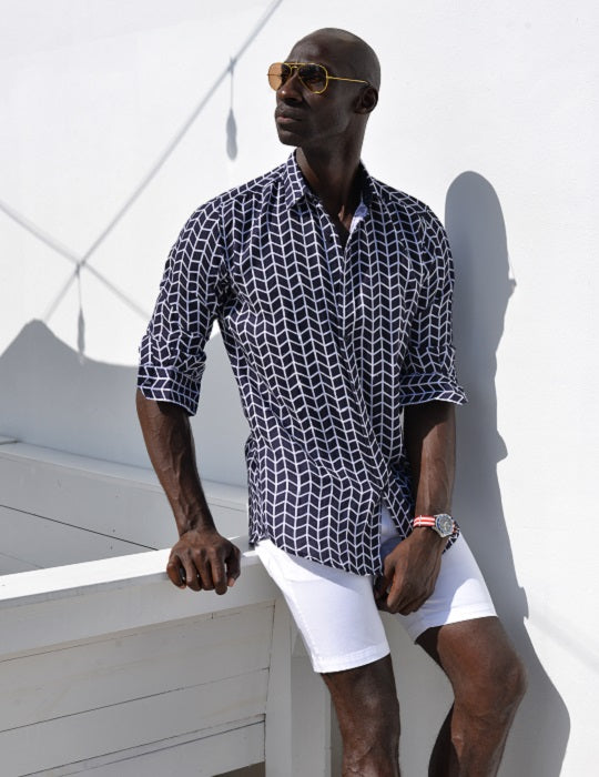 St Barth Patterned Linen Long Sleeve Shirts