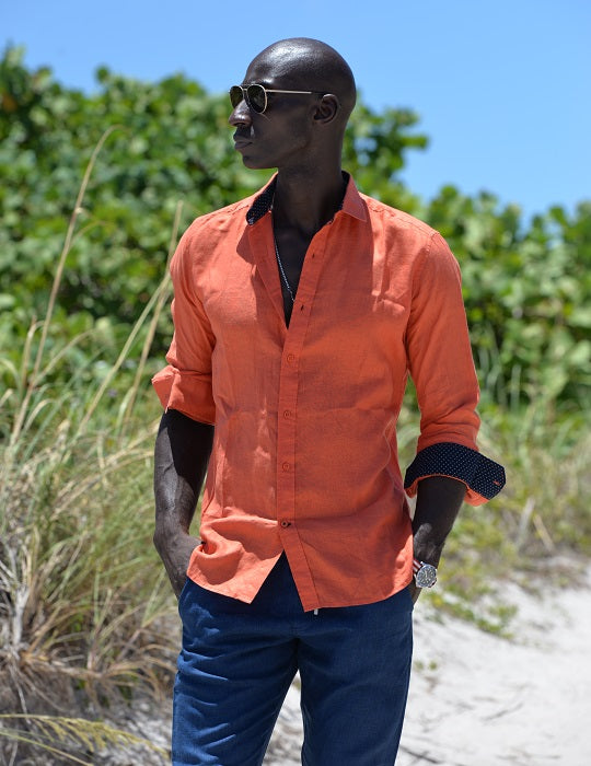 St Barth Solid Linen Long Sleeve Shirts