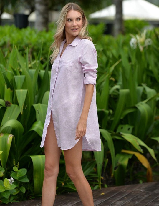 Women's Baby Pink Soho Linen Shirt Dress